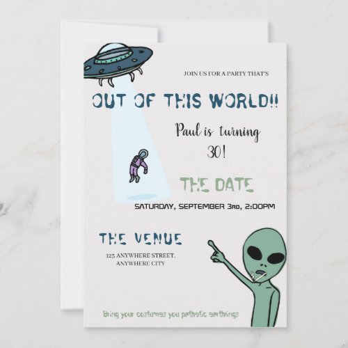 Out Of This World Adult Alien Birthday Invitation 