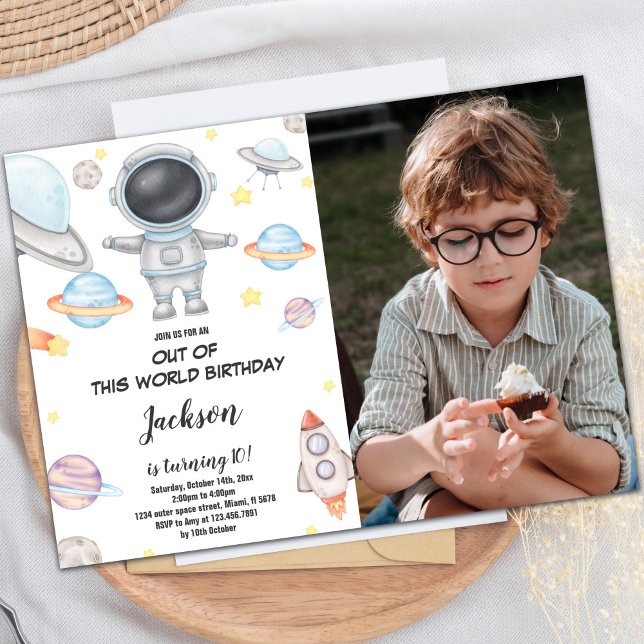 Out of This World Birthday Invitation with Photo (Out of this world birthday Invitations with photo)