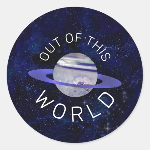 Out of This World Cosmic Blue Planet Space Stars Classic Round Sticker
