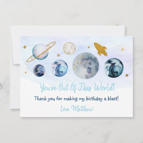 Out Of This World Galaxy Blue Gold Thank You Card