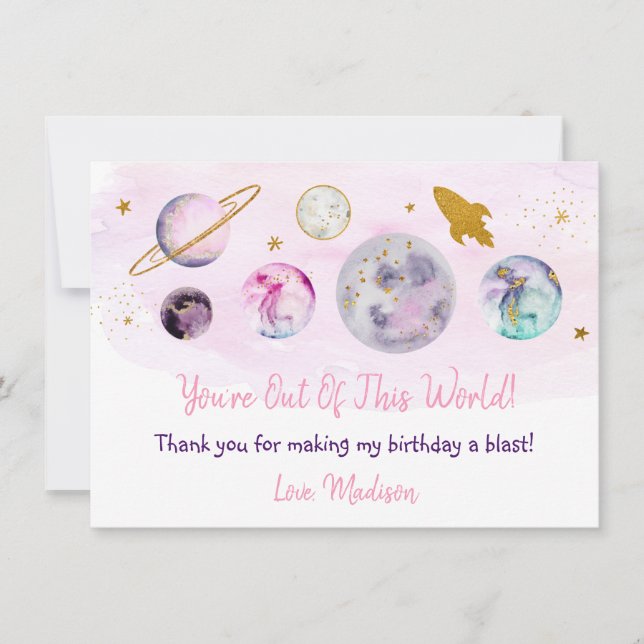 Out Of This World Galaxy Pink Gold Thank You Card (Front)