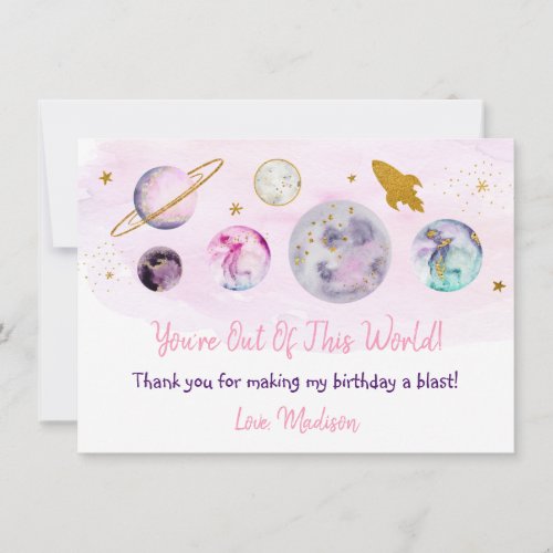 Out Of This World Galaxy Pink Gold Thank You Card
