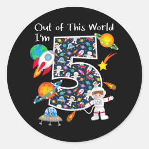 Out Of This World I'm 5 Outer Space 5 Year Old 5th Classic Round Sticker