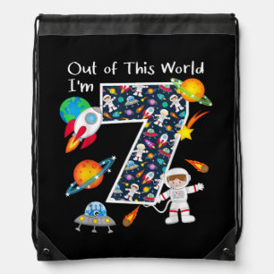 Out Of This World I'm 7 Outer Space 7 Year Old 7th Drawstring Bag