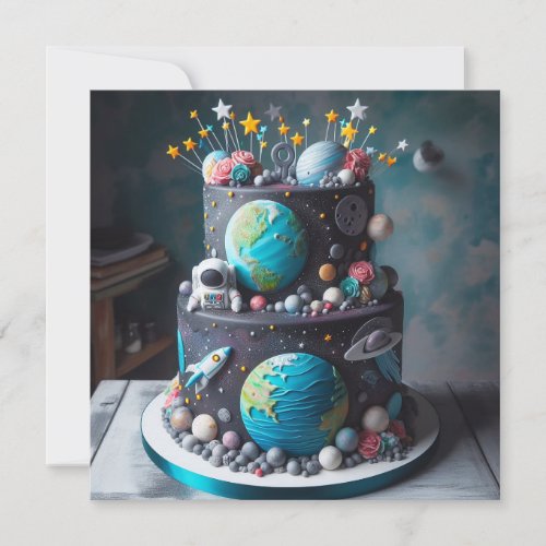 OUT OF THIS WORLD KIDS BIRTHDAY CAKE CARD