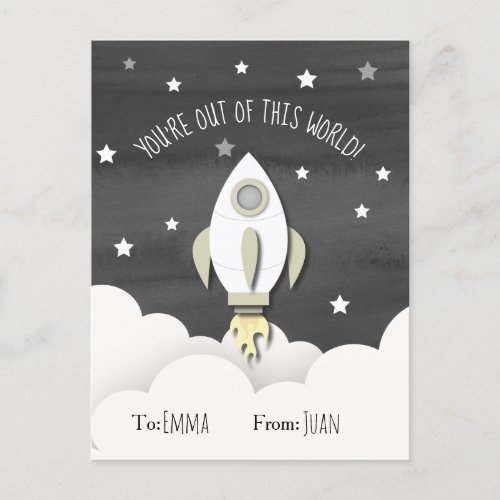 Out Of This World Outer Space Rocket Kid Valentine Postcard