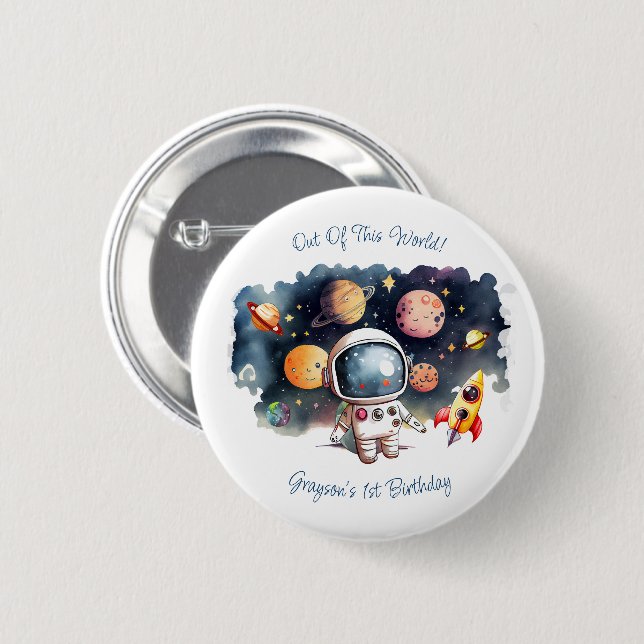 Out Of This World Outerspace Planets Boy Birthday Button (Front & Back)