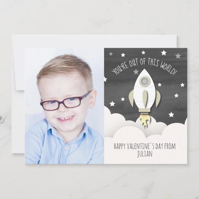 Out Of This World Photo Space Classroom Valentine Card (Front)