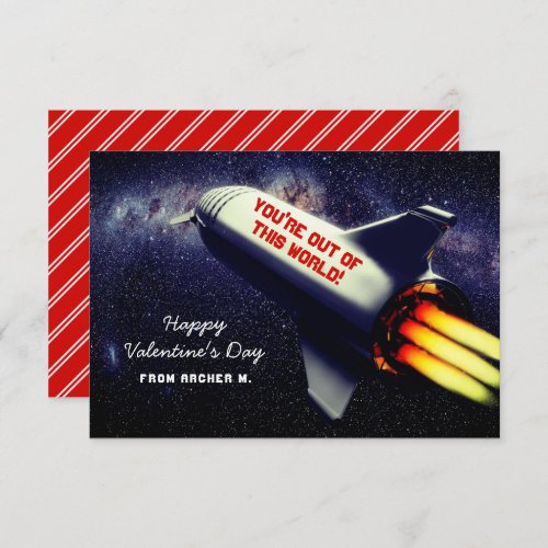 Out of This World Retro Rocket Kids Valentine Note Card