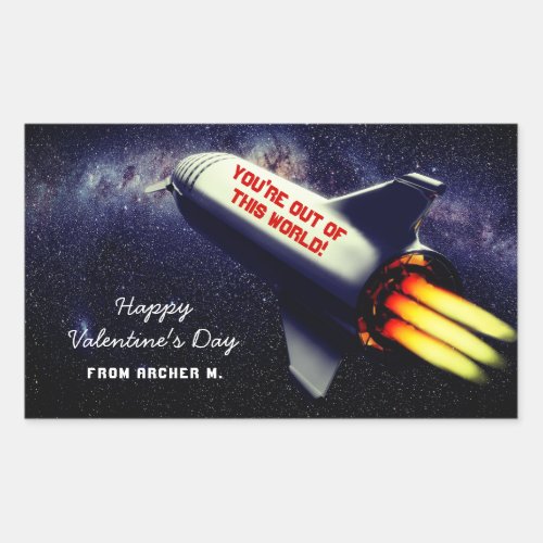 Out of This World Retro Rocket Kids Valentine Rectangular Sticker