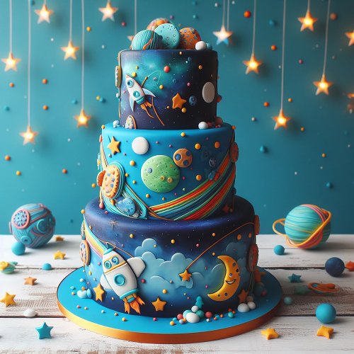 OUT OF THIS WORLD ROCKETS KIDS BIRTHDAY CAKE CARD