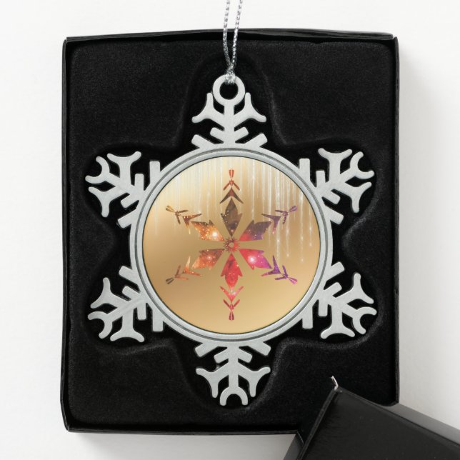 Out of this World Snowflake with Gold Snowflake Pewter Christmas Ornament (Box)