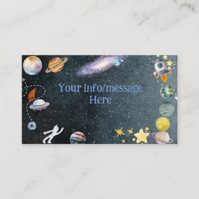 Out of this world space adventure kids birthday enclosure card (Front)