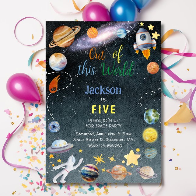 Out of this world space adventure kids birthday invitation (Creator Uploaded)