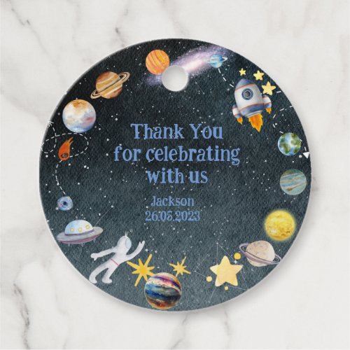 Out of this world space adventure thank you favor tags