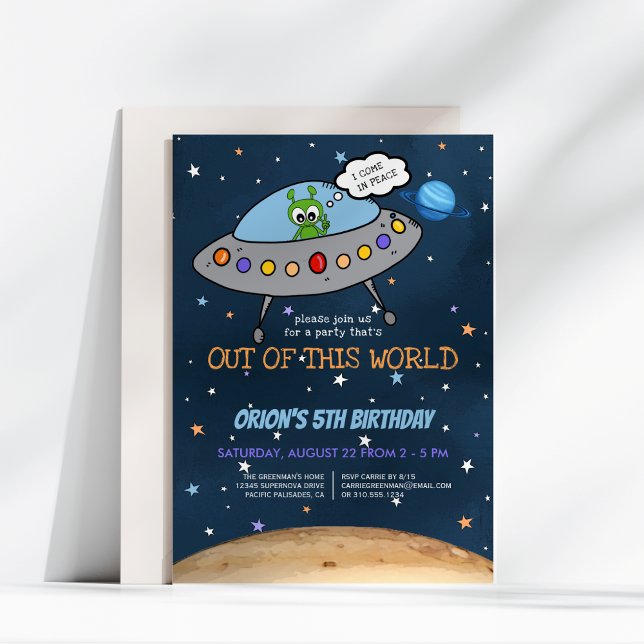 Out of This World Space Alien Spaceship Birthday Invitation (Creator Uploaded)