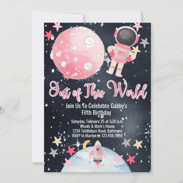 Out of This World Space Astronaut Girl Invitation  (Front)