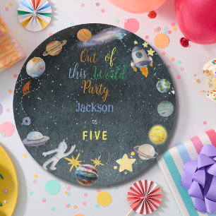Out of this world space birthday paper plates