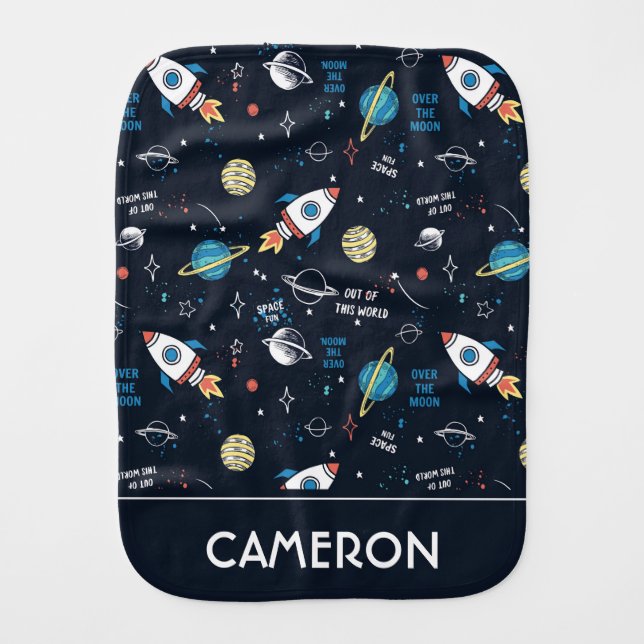 Out of This World Space Pattern Baby Burp Cloth (Front)