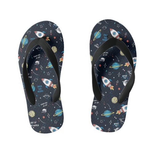 Out of This World Space Pattern Kids Flip Flops