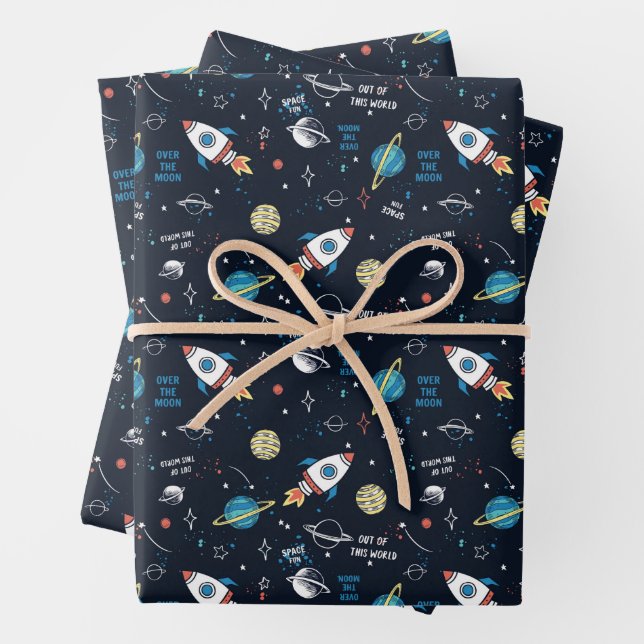 Out of This World Space Pattern Wrapping Paper Sheets (In situ)