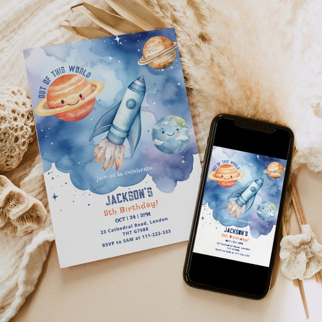 Out of this world Space planets Birthday party Invitation (Creator Uploaded)