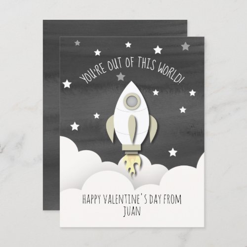 Out Of This World Space Rocket Classroom Valentine Postcard