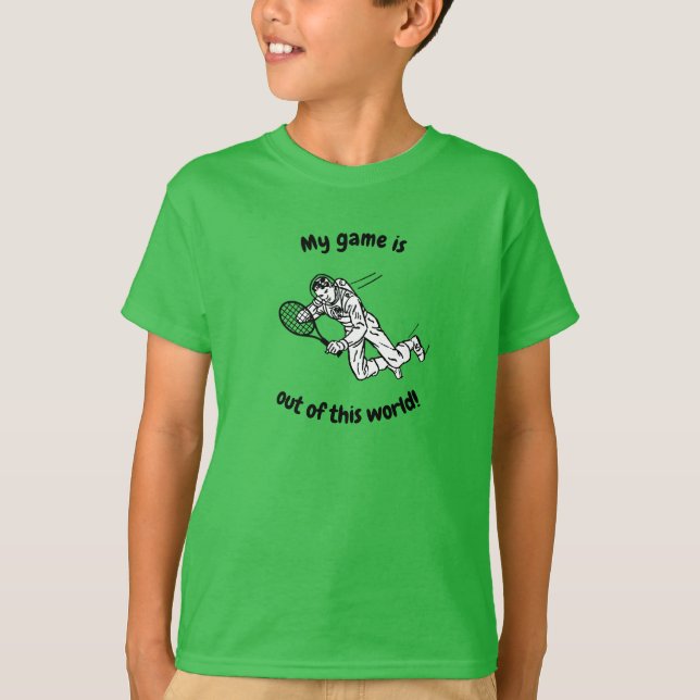 Out of this World Spaceman Tennis Player T-Shirt (Front)