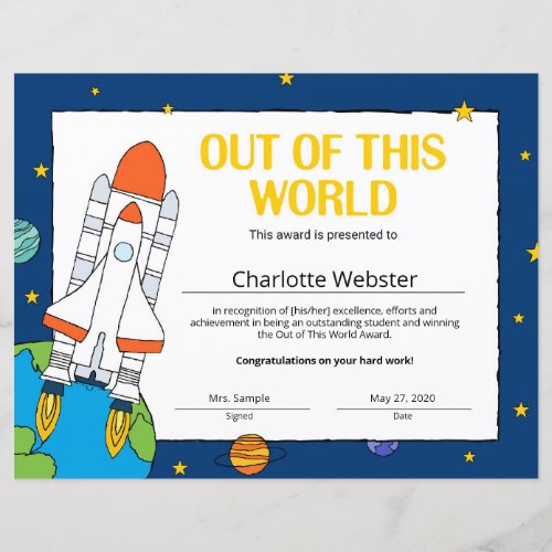 Out of this World Student Recognition Certificates