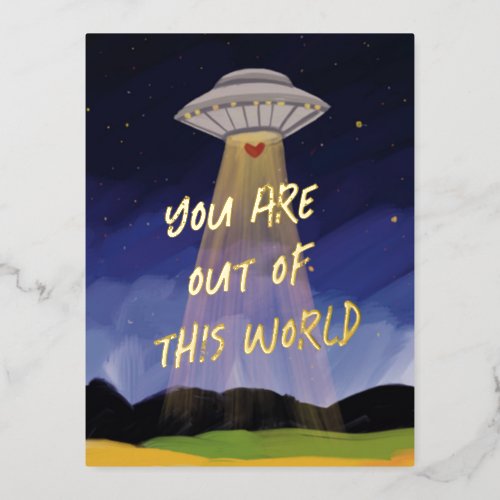 Out of this World UAP Valentine Foil Holiday Postcard