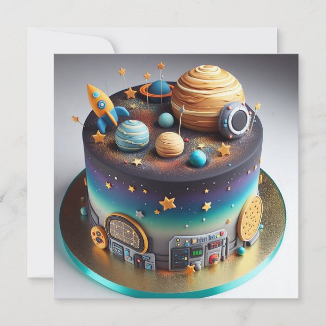 OUT OF THIS WORLD UNIVERSE KIDS BIRTHDAY CAKE CARD (Front)