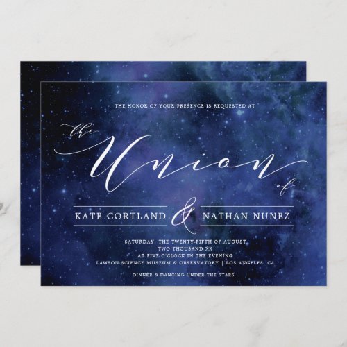 Out of this World  Watercolor Space Theme Wedding Invitation