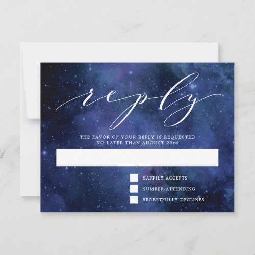 Out of this World  Watercolor Space Theme Wedding RSVP Card
