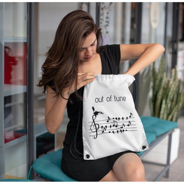 Out of Tune, Toucan & Songbirds Musical Staff Drawstring Bag (Creator Uploaded)