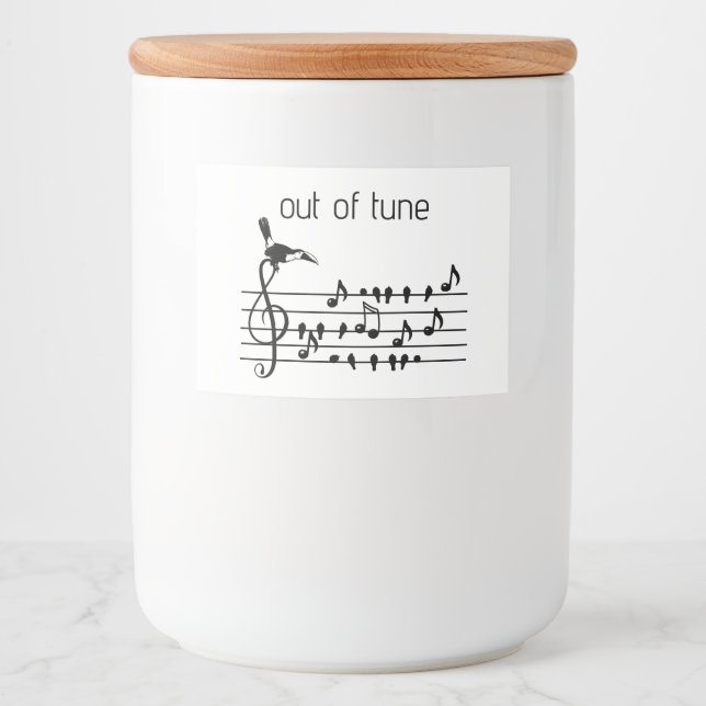 Out of Tune, Toucan & Songbirds Musical Staff Food Label (Front)