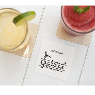 Out of Tune, Toucan & Songbirds Musical Staff Glass Coaster