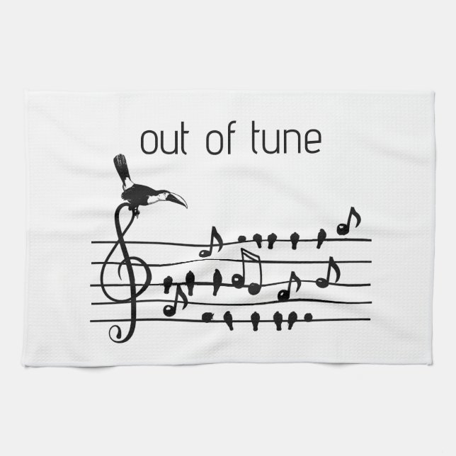 Out of Tune, Toucan & Songbirds Musical Staff  Kitchen Towel (Horizontal)