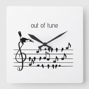 Out of Tune, Toucan & Songbirds Musical Staff  Square Wall Clock