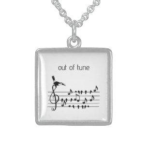 Out of Tune, Toucan & Songbirds Musical Staff Sterling Silver Necklace