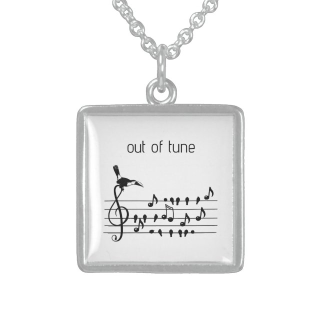 Out of Tune, Toucan & Songbirds Musical Staff Sterling Silver Necklace (Front)