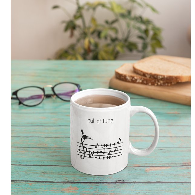 Out of Tune, Toucan & Songbirds Musical Staff Two-Tone Coffee Mug (Creator Uploaded)