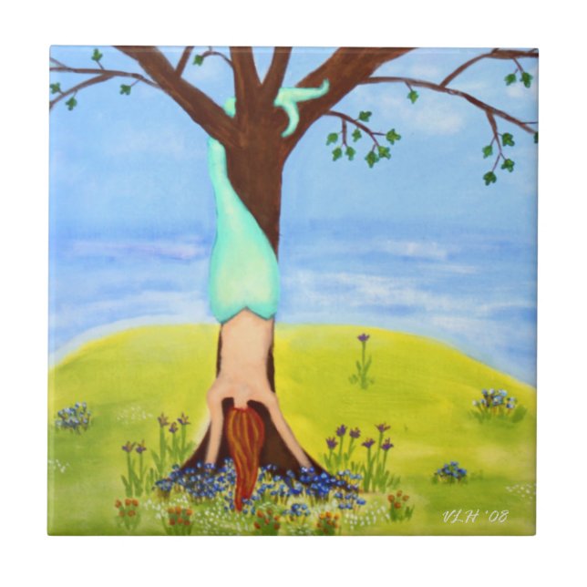 "Out Of Water" Mermaid Art Ceramic Tile (Front)