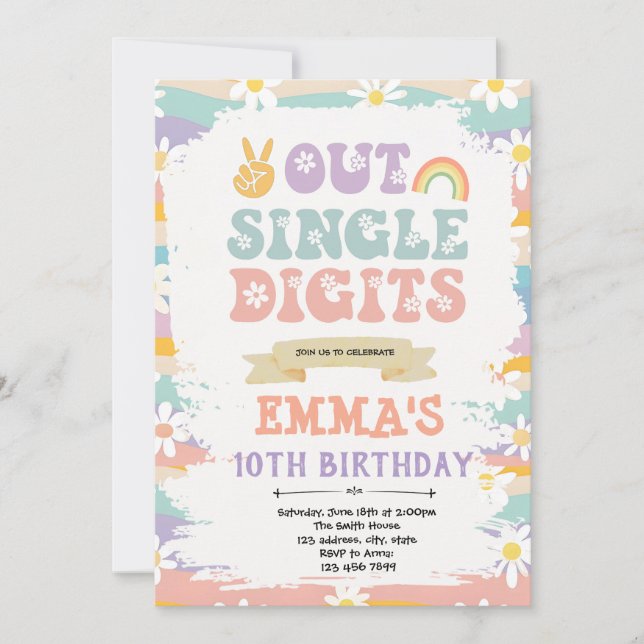 Out single digits peace birthday invitation (Front)