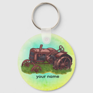 Out To Pasture Farmer Tractor keychain