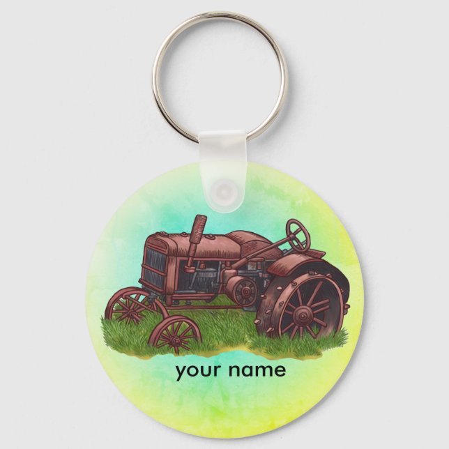 Out To Pasture Farmer Tractor  keychain (Front)