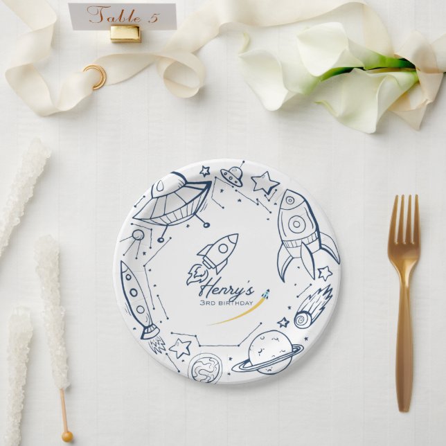 out to space Birthday party Paper Plates (Wedding)
