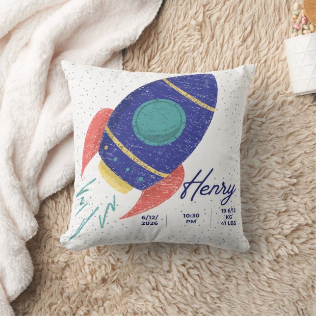 Out to space Rocket Baby Customizable Throw Pillow (Blanket)