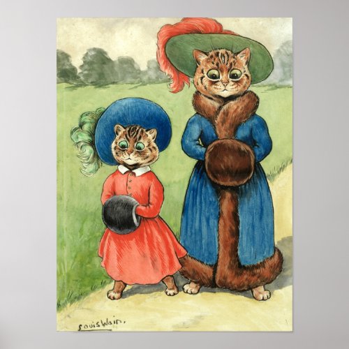 Out with Auntie by Louis Wain Poster