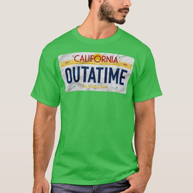 Outatime License Plate Funny T-Shirt (Front)