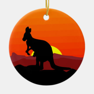 Outback Australian Kangaroo at Sunset Ceramic Ornament